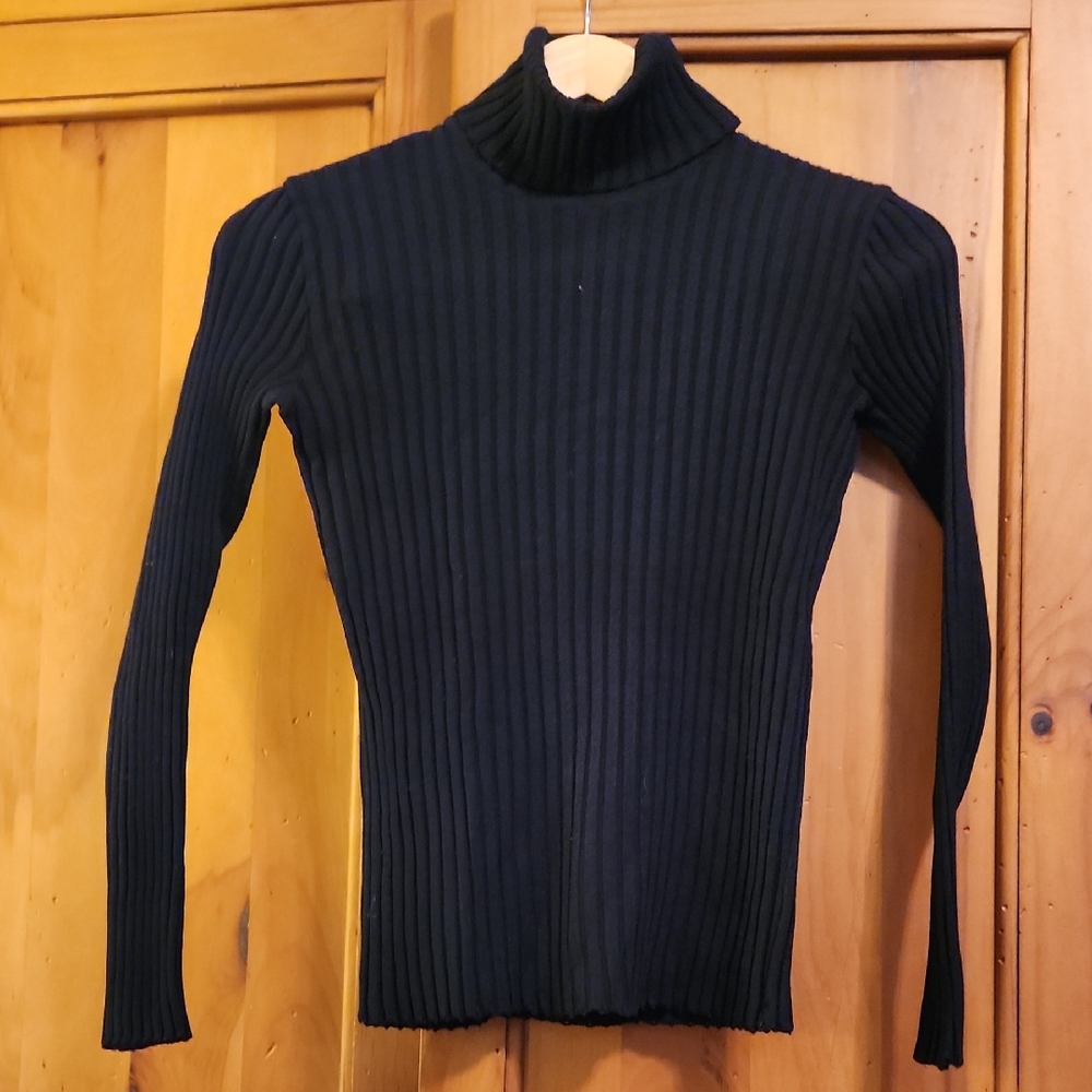 Black Ribbed Turtleneck Sweater